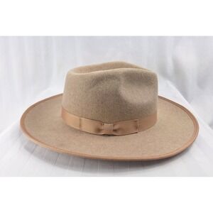 Gigi Pip Monroe Tan 100% Australian Wool Wide Brim Fedora Hat Size 57 Medium